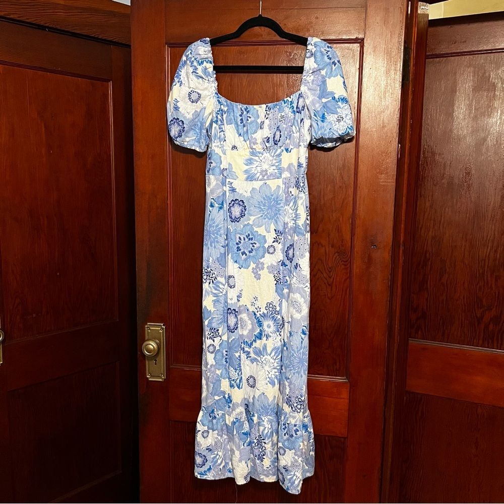 London Times Blue and White Floral Maxi Dress - Size 4 - Picture 1 of 8